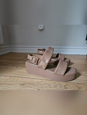 Womens Nude Platform Sandals with Buckle Strap